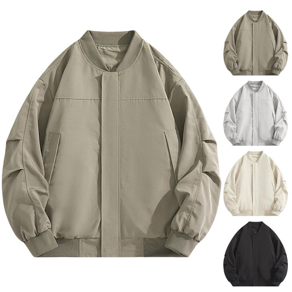 Men's Solid Color Baseball Jacket Retro Casual Sports Loose Thin Jacket