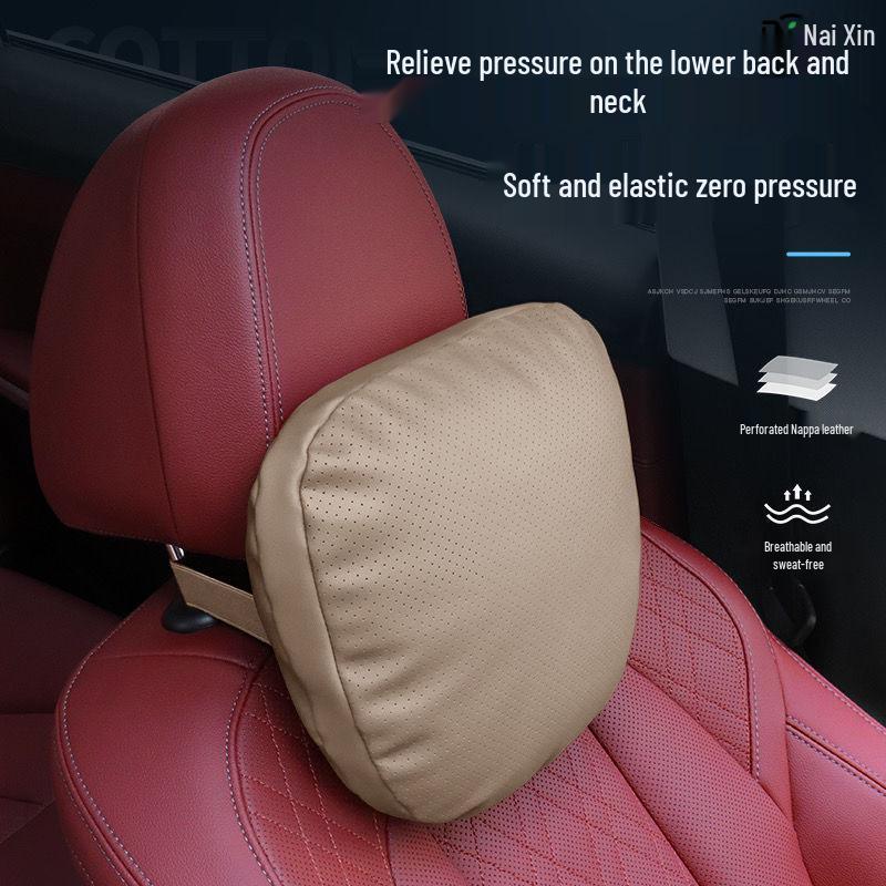 Genuine Leather Headrest & Lumbar Support Pillow for Mercedes, BMW, Volkswagen, Toyota Cars