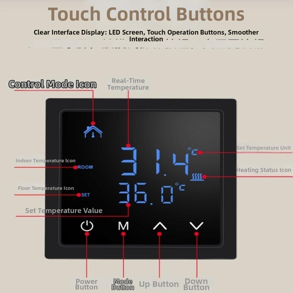 White Backlight Smart Thermostat 16A Current Electric Heat Thermostat Electric Heating Cable