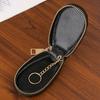 Faux Leather Car Key Case with Hanging Buckle Keyring Chain Portable Remote Key Fob Holder Zipper Bag Protector Pouch Wallet