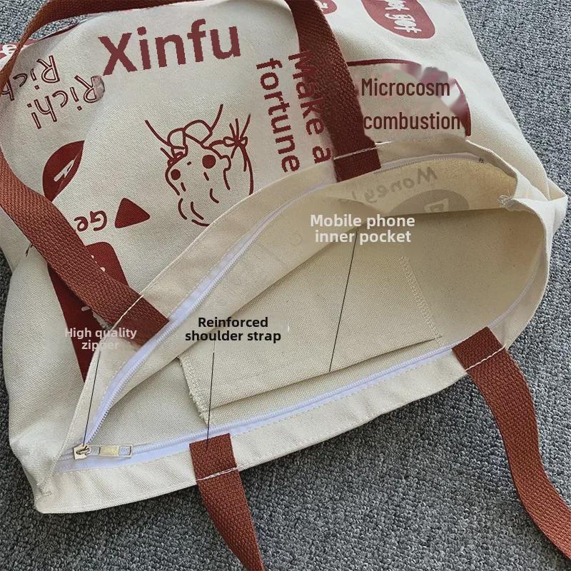 Винтажная симпатичная сумка через плечо в японском стиле из холста для женщин, большая вместительная сумка для студенческих книг с иллюстрацией корейских элементов
