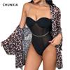 Новое сексуальное нижнее белье, черный комбинезон, халат с леопардовым принтом, комплект из двух предметов для женщин