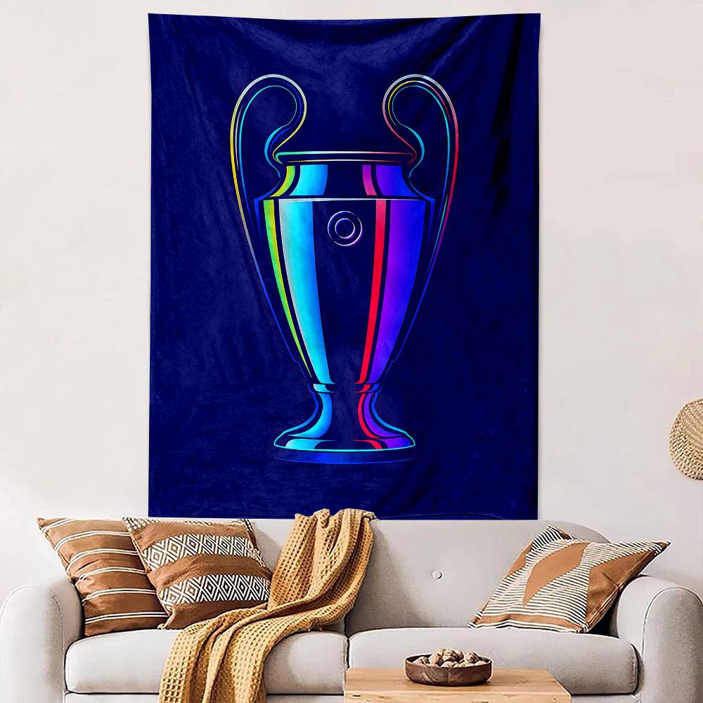 Rainbow Trophy Design on Dark Blue Patterned tapestry home decor, suitable for bedroom and living room, gift