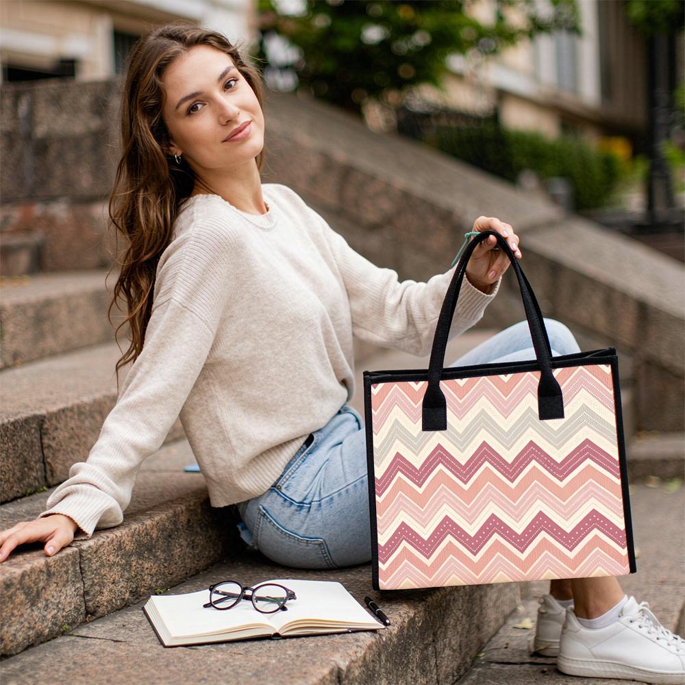Wavy Chevron Pattern Tote Bag Casual Large Capacity Portable Daily Handbag for Women Outdoor Shopping Commute Use