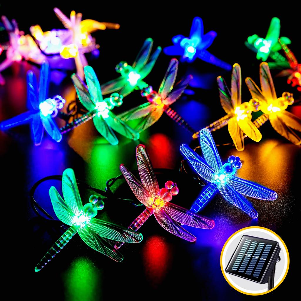 Solar LED Dragonfly String Lights Fairy Lawn Light Outdoor Waterproof Lamp For Home Garden Yard Wedding Decoration Lighting