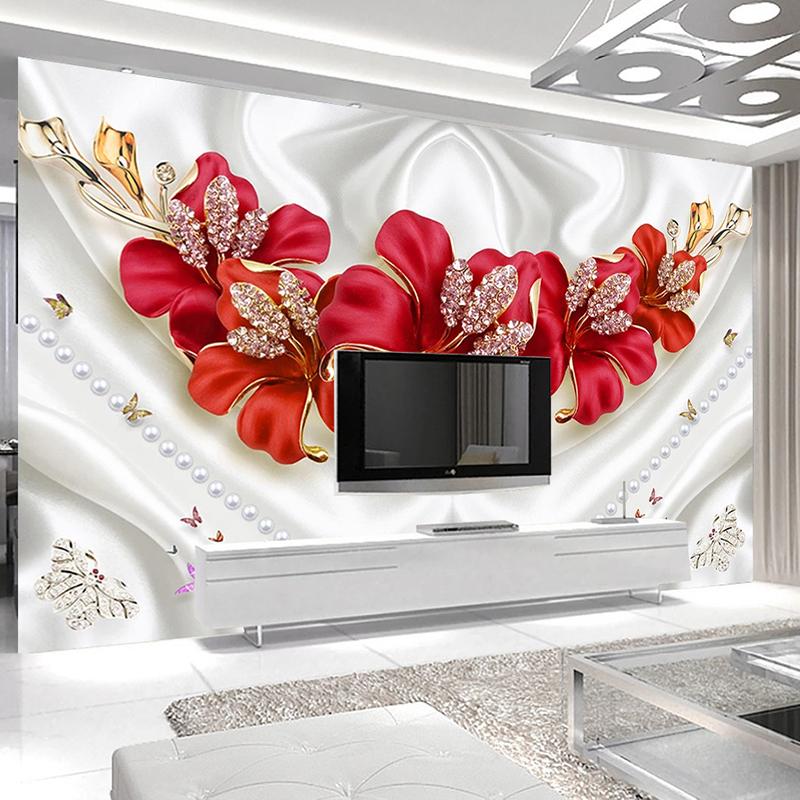 Embossed Flower Art Mural Wall 3d European Style Safflower Diamond Jewelry Wallpaper Living Room Tv Background Decoration Wallpaper Mural