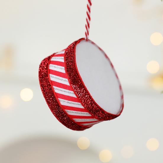 Christmas Drum Hanging Ornament for Tree Decoration Plush Fabric Texture Classic