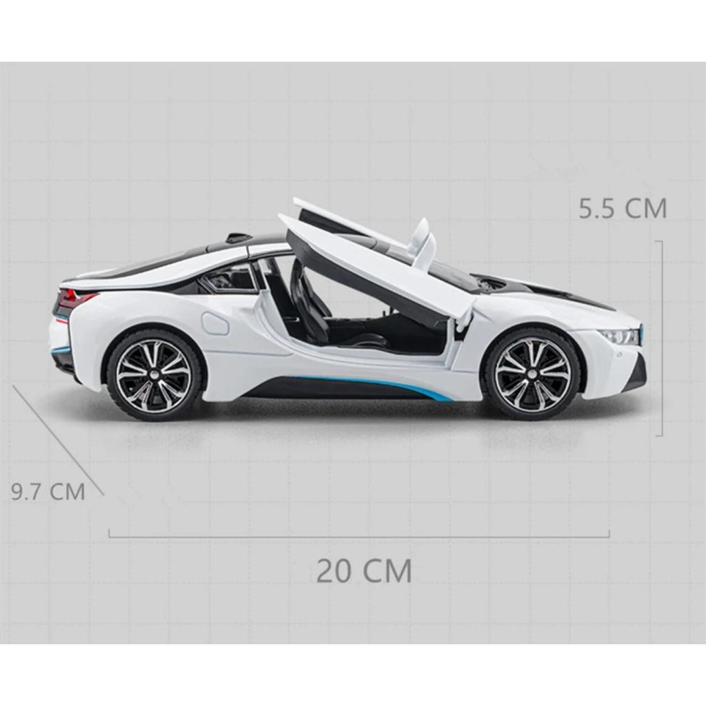 1/22 BMW i8 Автомобиль на новой энергии Сплав Модель спортивного автомобиля Литой металл Гоночный автомобиль Транспортные средства Модель Симуляция Звук Свет Детские игрушки Подарок