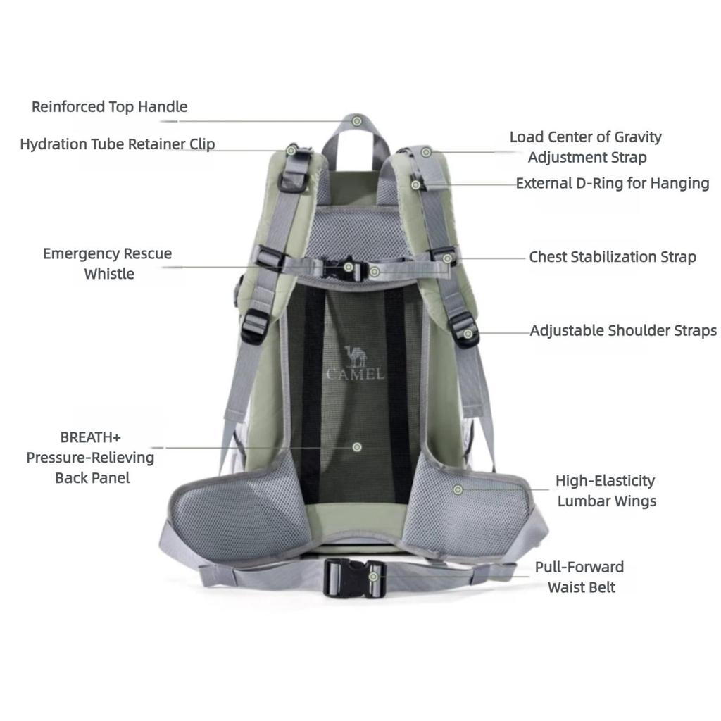 CAMEL Outdoor Professional Hiking Backpack, Large Capacity Travel Tourism Backpack, for Hiking And Climbing, Light Green