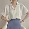Office Lady Retro Korean Style Lapel Solid Short Sleeve Casual Shirt