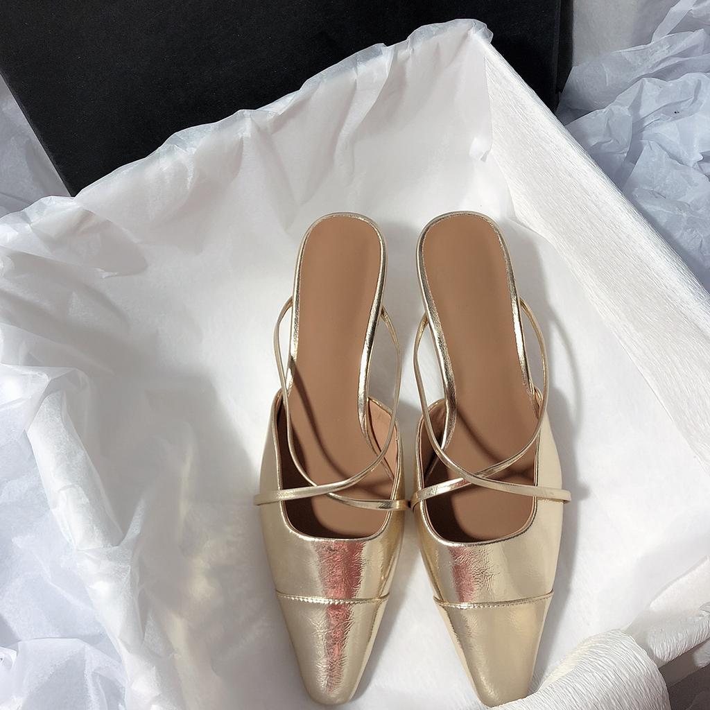 Изысканные туфли на маленьком каблуке, простой темперамент, верхняя одежда, крутые тапочки с завязками на голове, повседневные туфли Muller с одной педалью