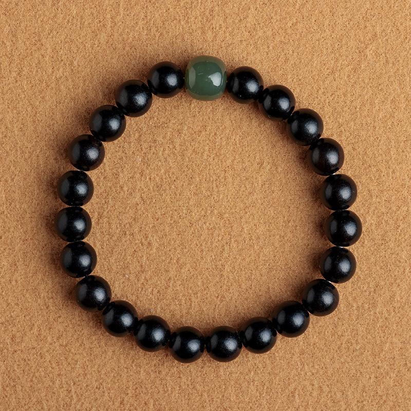 Original small-leaf rosewood bracelet for couples, women's black sandalwood bracelet with Hetian jade top bead
