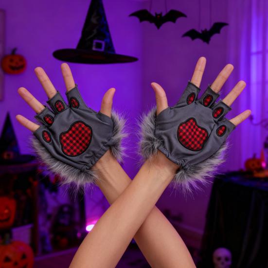 Wolf Paw Gloves Fingerless Warm Fuzzy Gloves Animal Cosplay Hand Paws Faux Fur Gloves for Halloween Christmas Dress-Up Party Costume