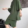 2Pcs/Set Men Casual Outfit O-neck Short Sleeve T-shirt Elastic Waist Pockets Design Wide Leg Shorts Set Solid