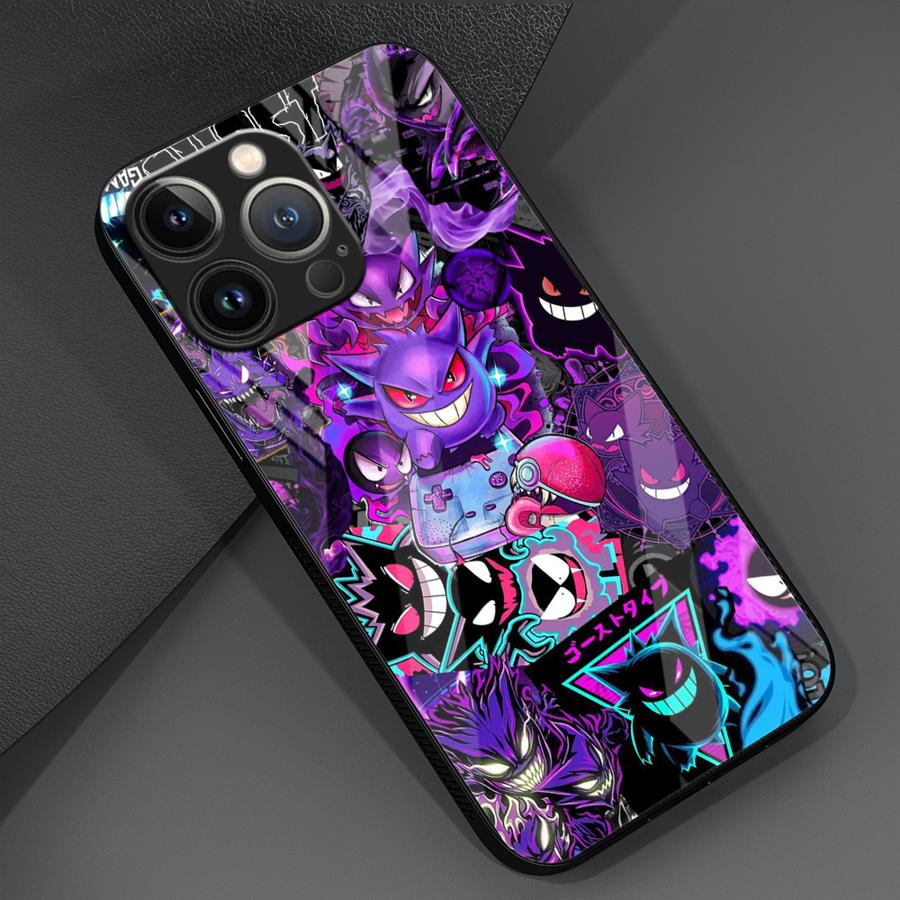 Glass Case for iPhone 17 Pro Max 12 16 14 8 Air 15 Plus 13 11 XR Phone Cover Hot Pokemon Gengar