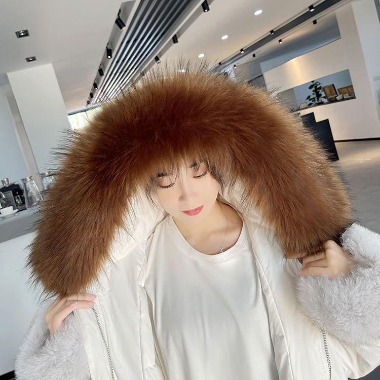 Женский воротник из искусственного меха лисы и енота черного и белого цвета для пуховой шапки - Единичная покупка