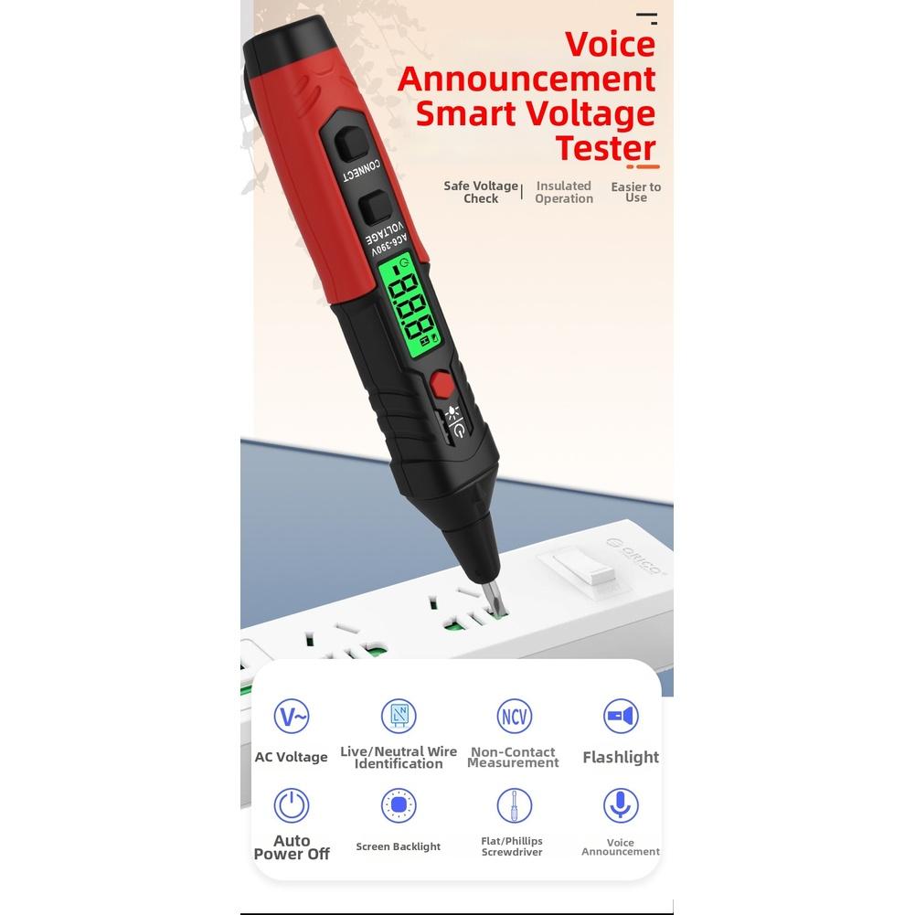 HT96A Digital Voltage Tester for Electrical Use with Voice Broadcast NCV Detection Line Continuity Testing and LED Flashlight