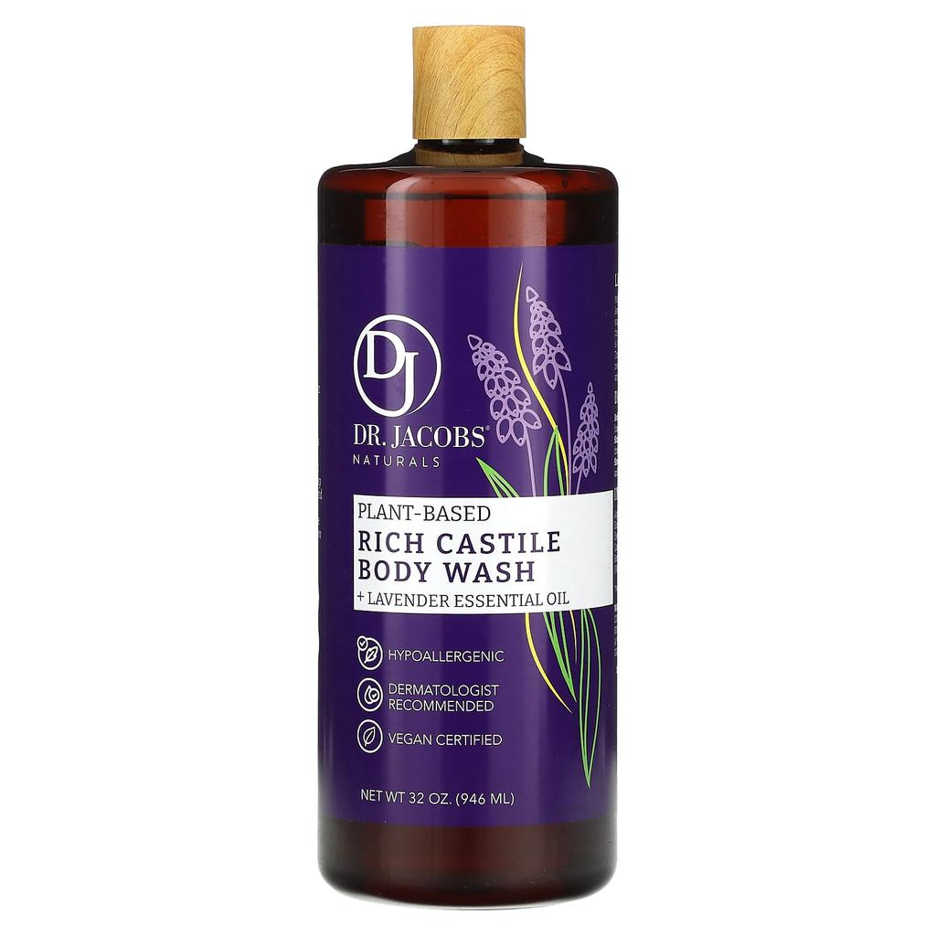 Dr. Jacobs Naturals Botanical Rich Castile Body Wash + Lavender Essential Oil, 32 Oz (946 Ml)