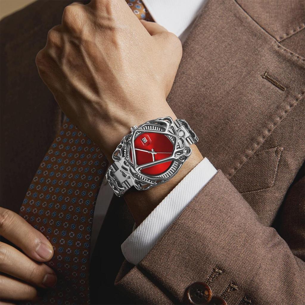 Y2K Ретро Часы Мода Гетеротипный Дизайн Мужские Кварцевые Часы Нержавеющая Сталь Водонепроницаемые Светящиеся Дата Наручные Часы