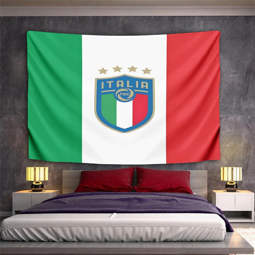 Italy National Football Team FIGC Crest Four Stars on Italian Flag Wall Tapestry Soccer Fan Decor for Bedroom Man Cave Gift