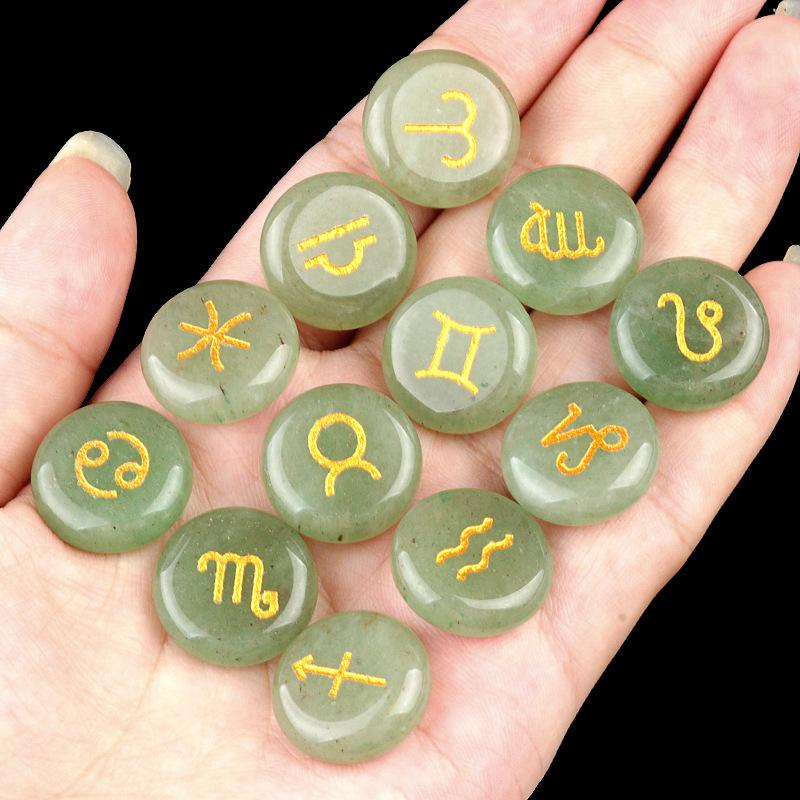 1987-Crystal Stone Twelve Constellation DIY Jewelry Pouch Set 12 Constellation Rune Energy Stones Christmas Gift Cross-Border