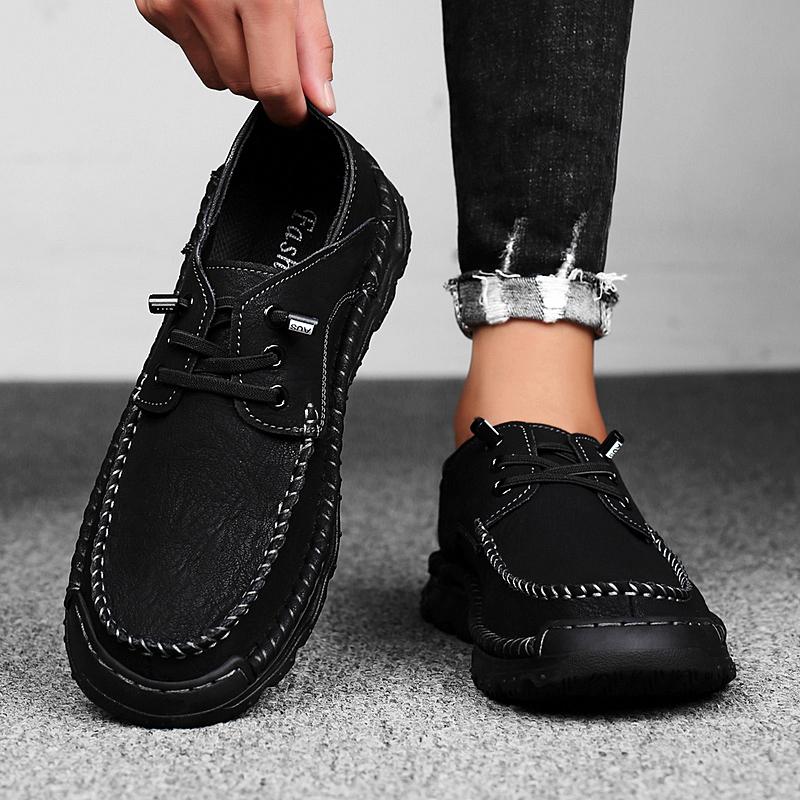 Модная Новая Мужская Уличная Повседневная Коричневая Кожаная Обувь Противоскользящая Прочная Плоская для Вождения Модная Универсальная Легкая Удобная Размер 38-46