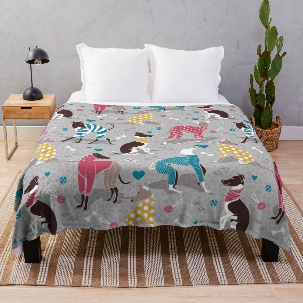 Greyhounds dogwalk // grey background Throw Blanket