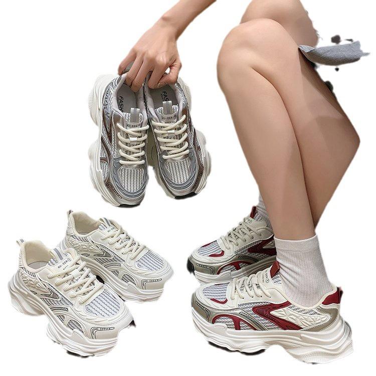 Dad shoes women's shoes ins2024 new spring and summer platform sports shoes mesh showing feet small sports casual shoes