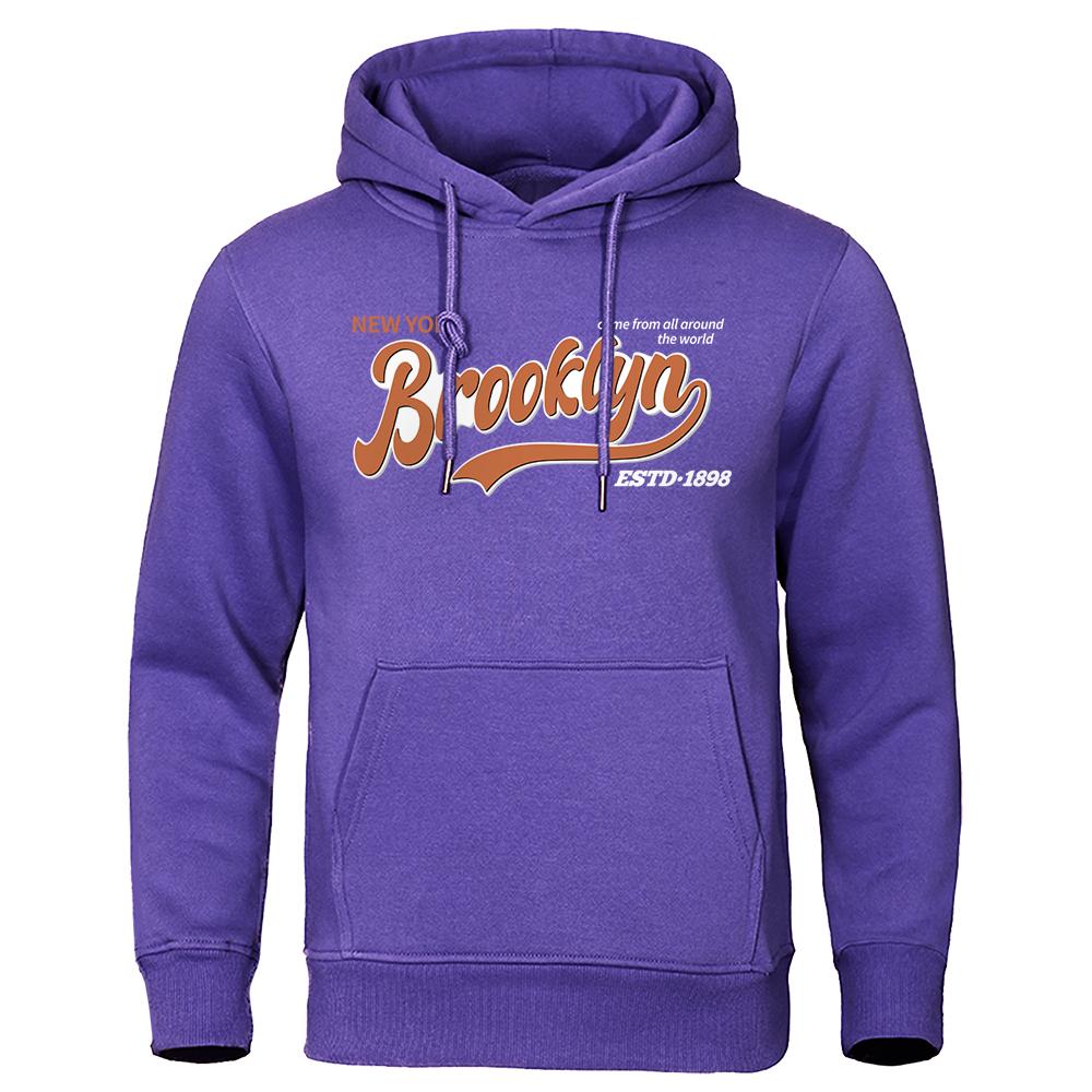 Brooklyn New York Estd 1898 Hip Hop Print Sweatshirt Man Autumn Fleece Streetwear Soft Loose Hoodie Street Crewneck Hoody