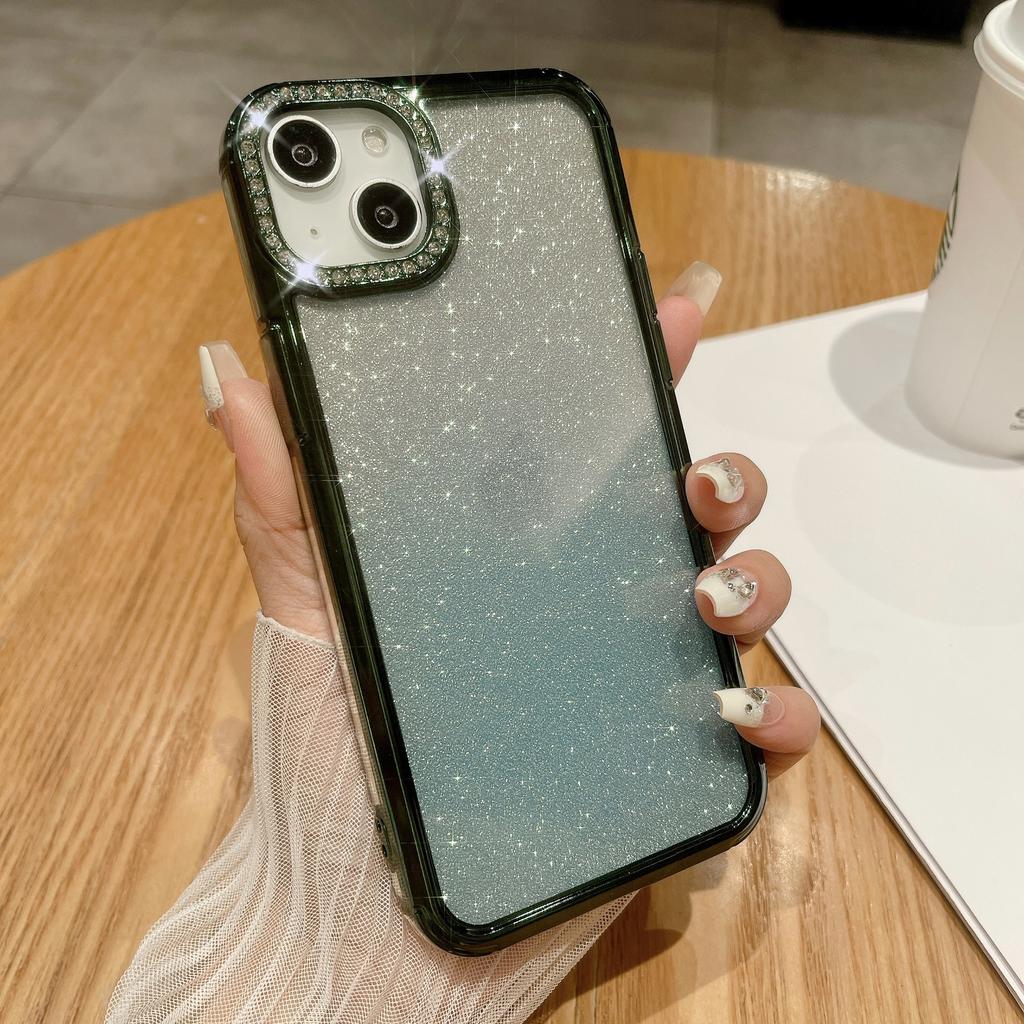 Подходит для iPhone15promax Зеркальная магнитная подставка, Чехол для телефона, Вспышка для объектива iPhone 14, 13 Градиентный глиттер