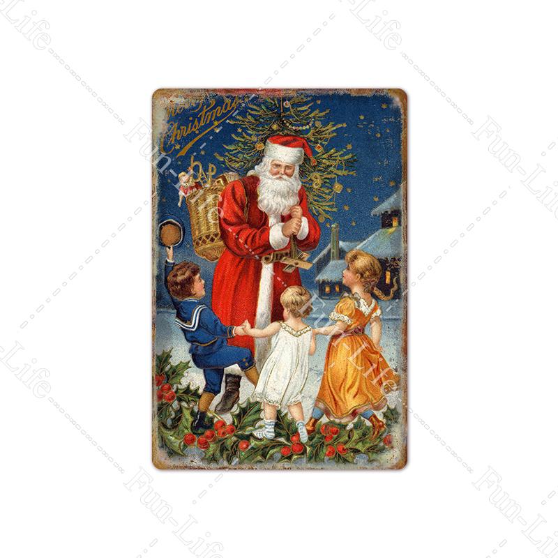 Рождественские металлические вывески, винтажный постер, жестяная вывеска, тарелка Санта-Клауса, ретро-налет, кафе-бар, паб, домашний декор, рождественская елка, подарок