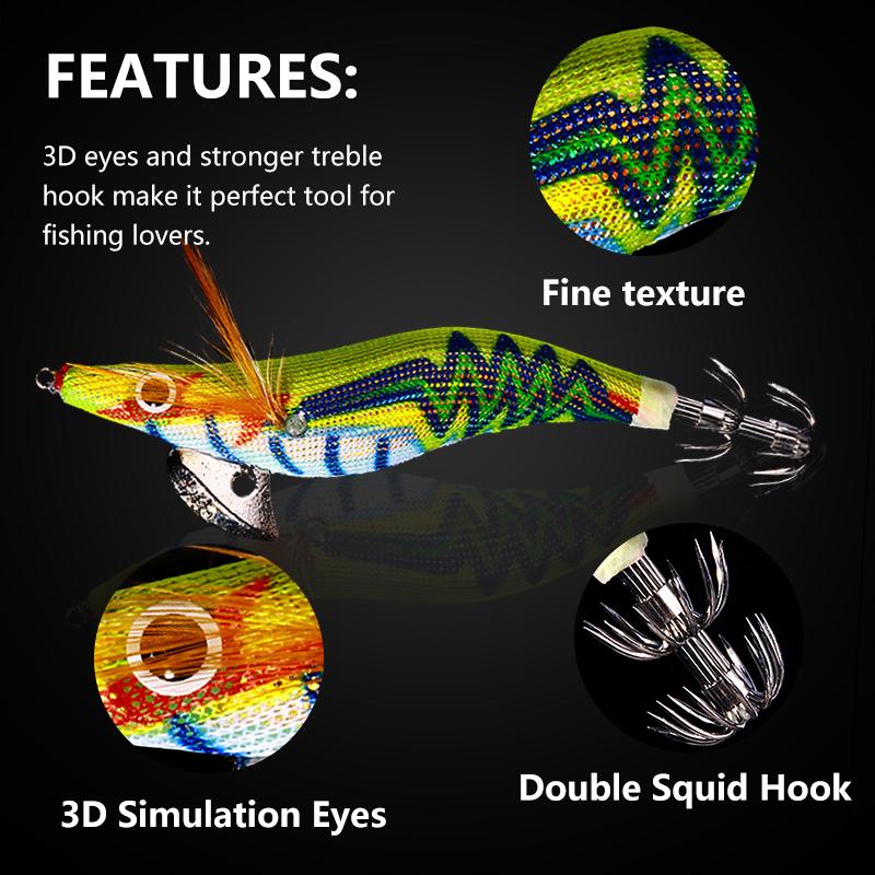 1PCS Boxed 10.5cm/12g Luminous Squid Jig Fishing Wood Shrimp Lure Squid Cuttlefish Jigs Lures Spinnerbait Fishing Baits