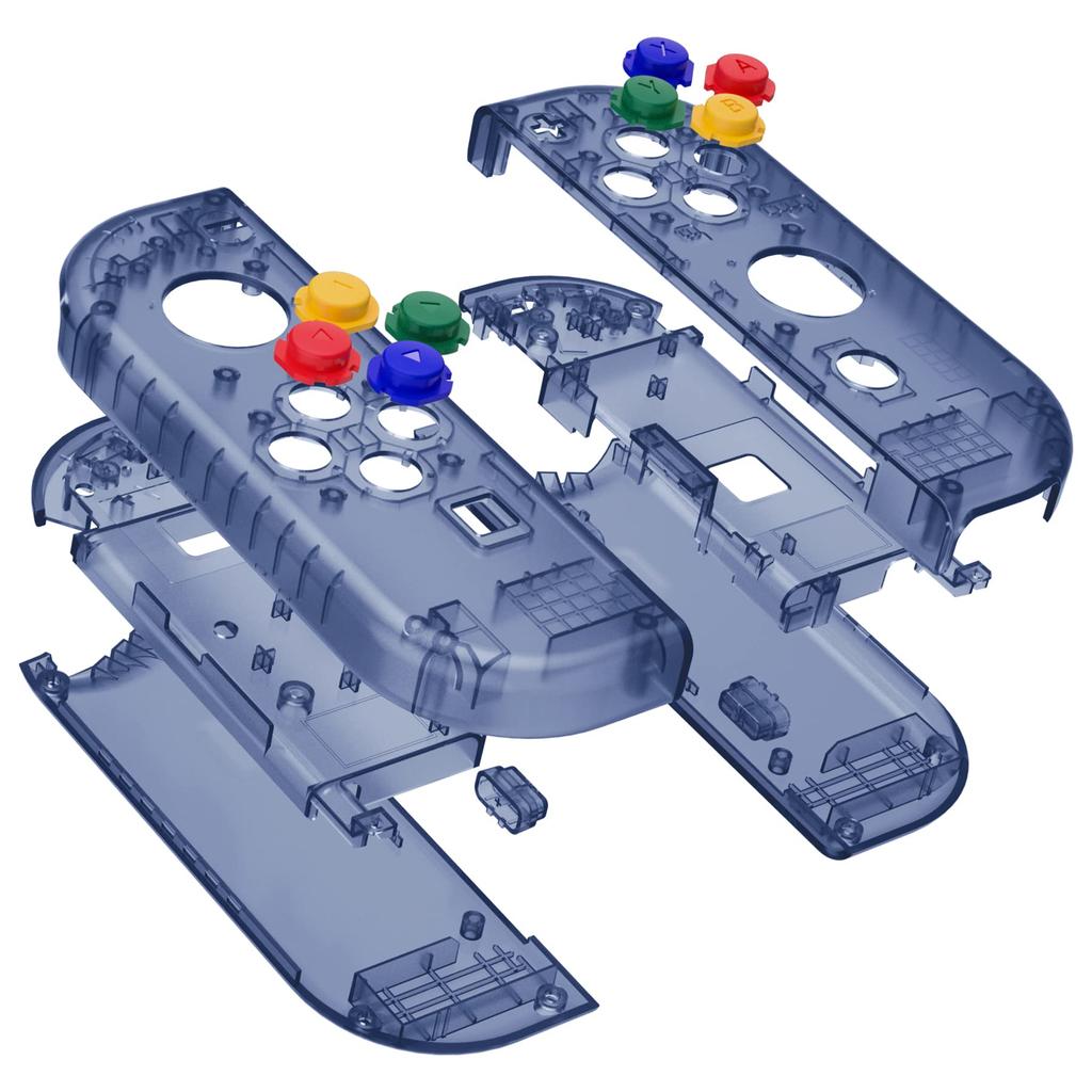 Прозрачный сменный корпус eXtremeRate для корпуса ручного контроллера, совместимый с Switch Joycon и Switch OLED, поставляется с 8 цветными самодельными элементами