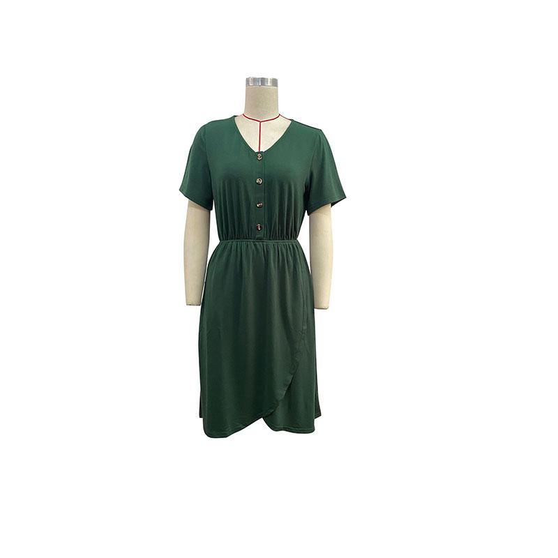 Летнее женское однотонное платье трапециевидной формы с короткими рукавами и V-образным вырезом в форме сердца