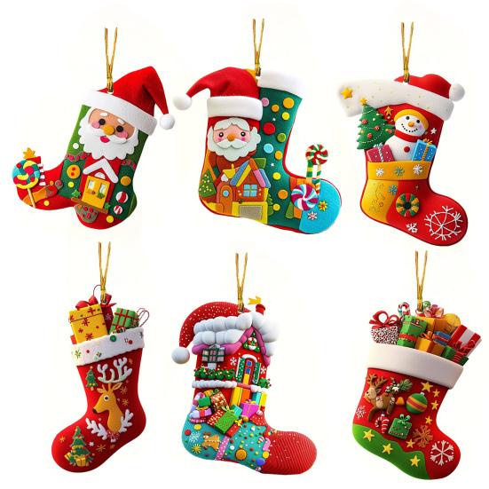 Yousheng Christmas Socks Santa Claus Red Hanging Ornament Acrylic Decorative Keychain Pendant Xmas Stockings Wall Decoration