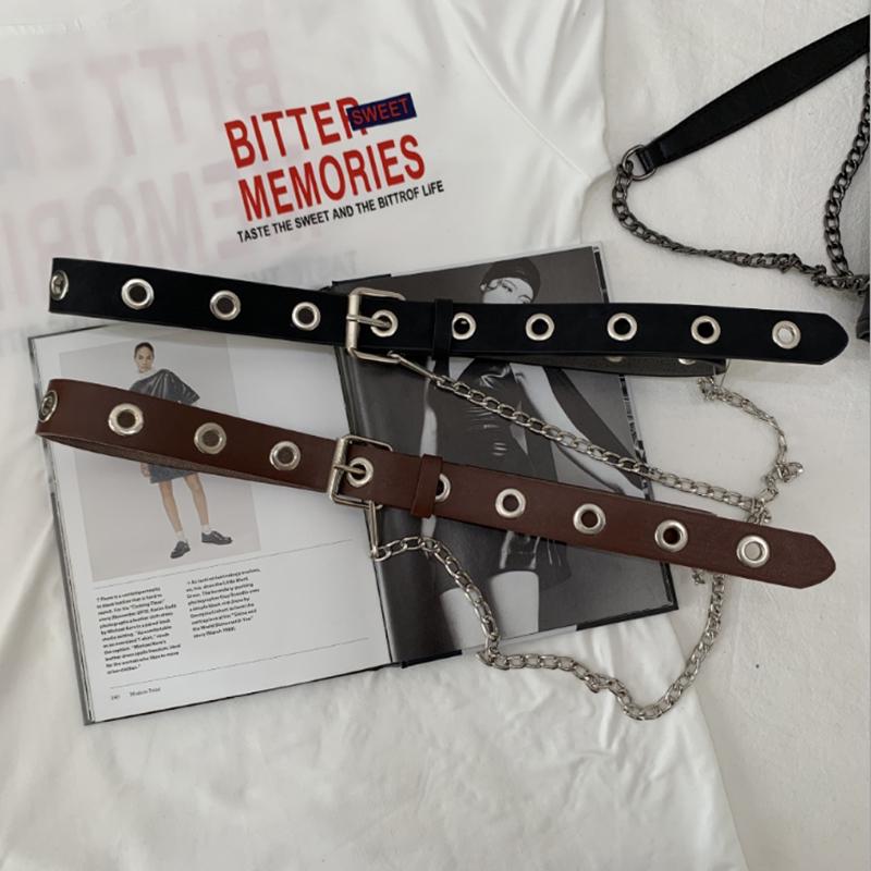 Женский регулируемый ремень с цепочкой.Материал:ПУ.Размер:105*2.8см.Цвета:Чёрный, винный красный