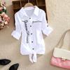 Women Spring Summer Casual Blouses Shirts Lady Long Sleeve Turn-down Collar Bow Tie Loose Basics Shirts Tops