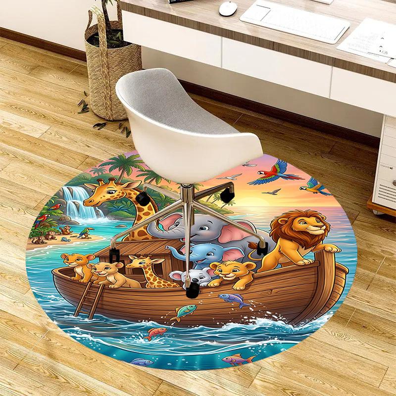 1PC Boat Animal Non-Slip Floor Round carpet, Office, family, bedroom, Large Area Rug Indoor Rugs, Durable PolyesterH0352