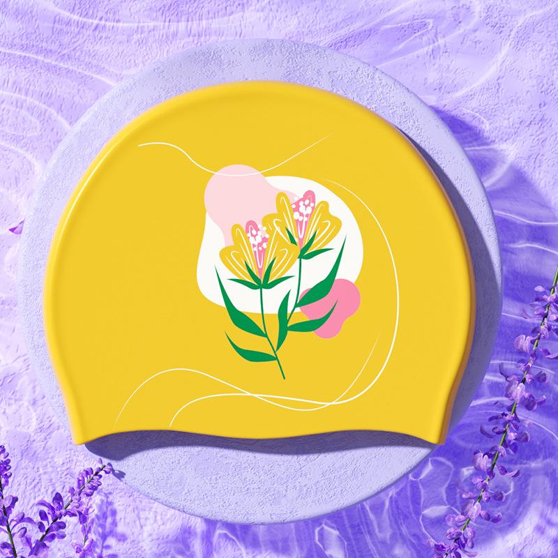 Печатные шапочки для плавания для женщин, большой размер, удобная силиконовая шапочка для плавания, длинные волосы, защита ушей, шапочка для плавания, аксессуары для бассейна