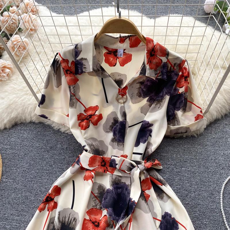 RUGOD Платье в праздничном стиле на шнуровке с принтом на талии. Летнее женское шикарное французское платье средней длины с короткими рукавами.