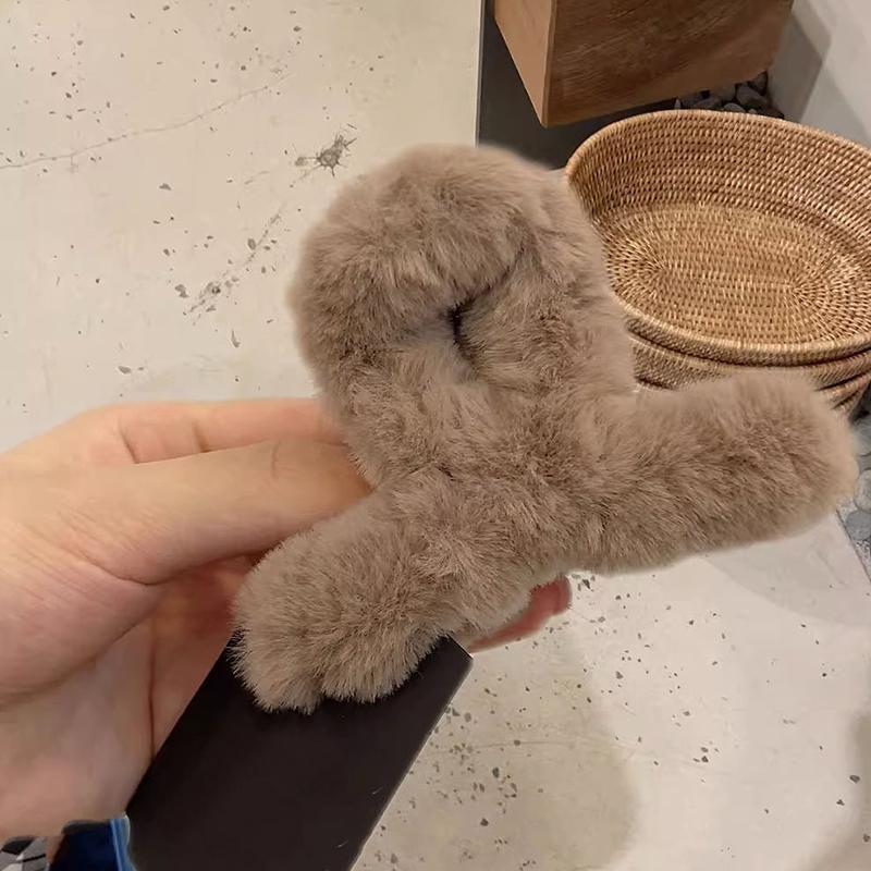 Мягкая молочно-кофейная серия пушистых плюшевых заколок для волос на затылке, теплые большие плюшевые заколки-акула, заколки-когти для волос