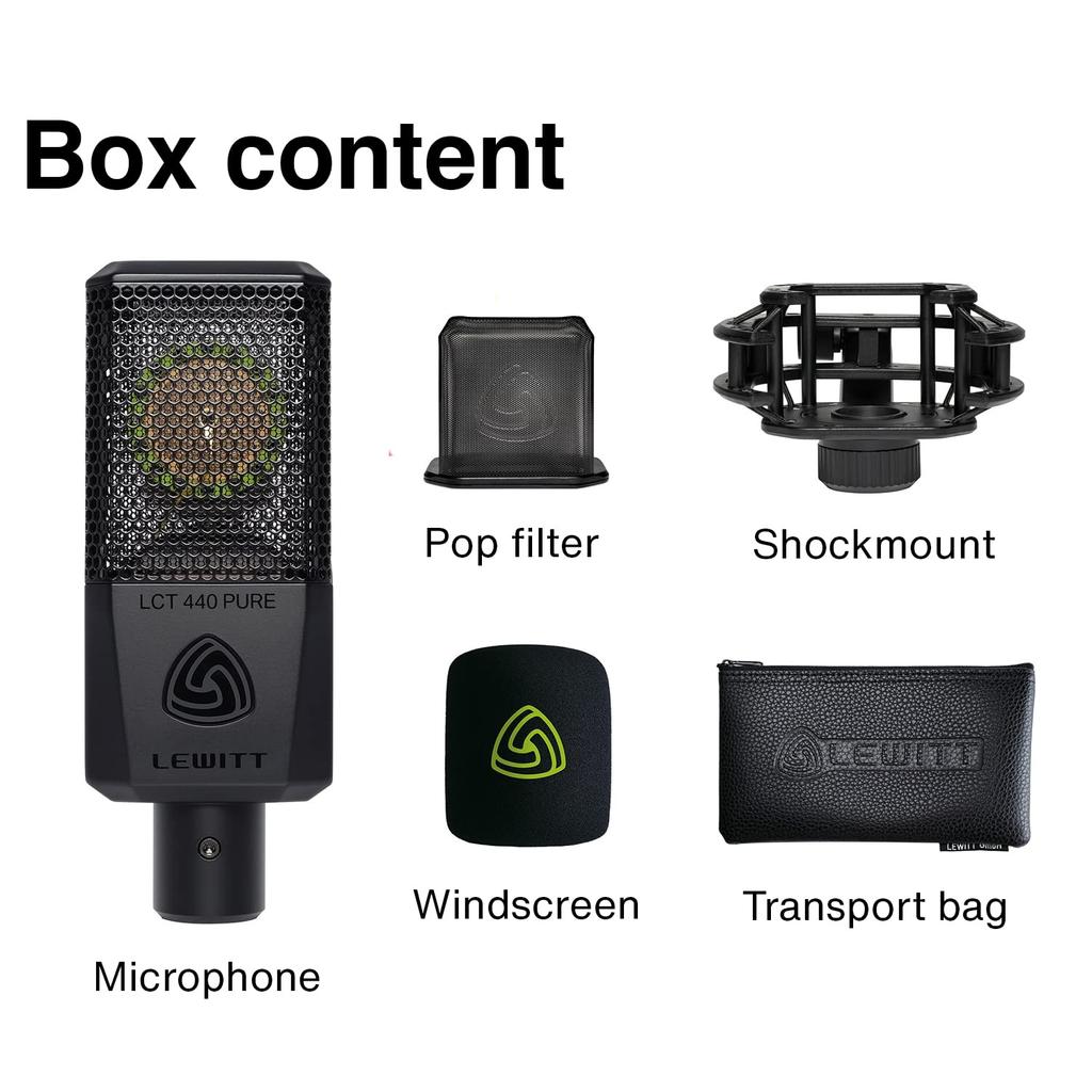 LEWITT LCT 440 PURE Condenser Microphone Large Diaphragm Unidirectional Vocal Instrument Recording Distribution Pop Filter Included