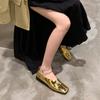 Single-Shoe Women'S Spring 2025 Golden Circular Square Toe Ballet Shoes Shallow Mouth Grandma Shoes Low Heels And Comfortable