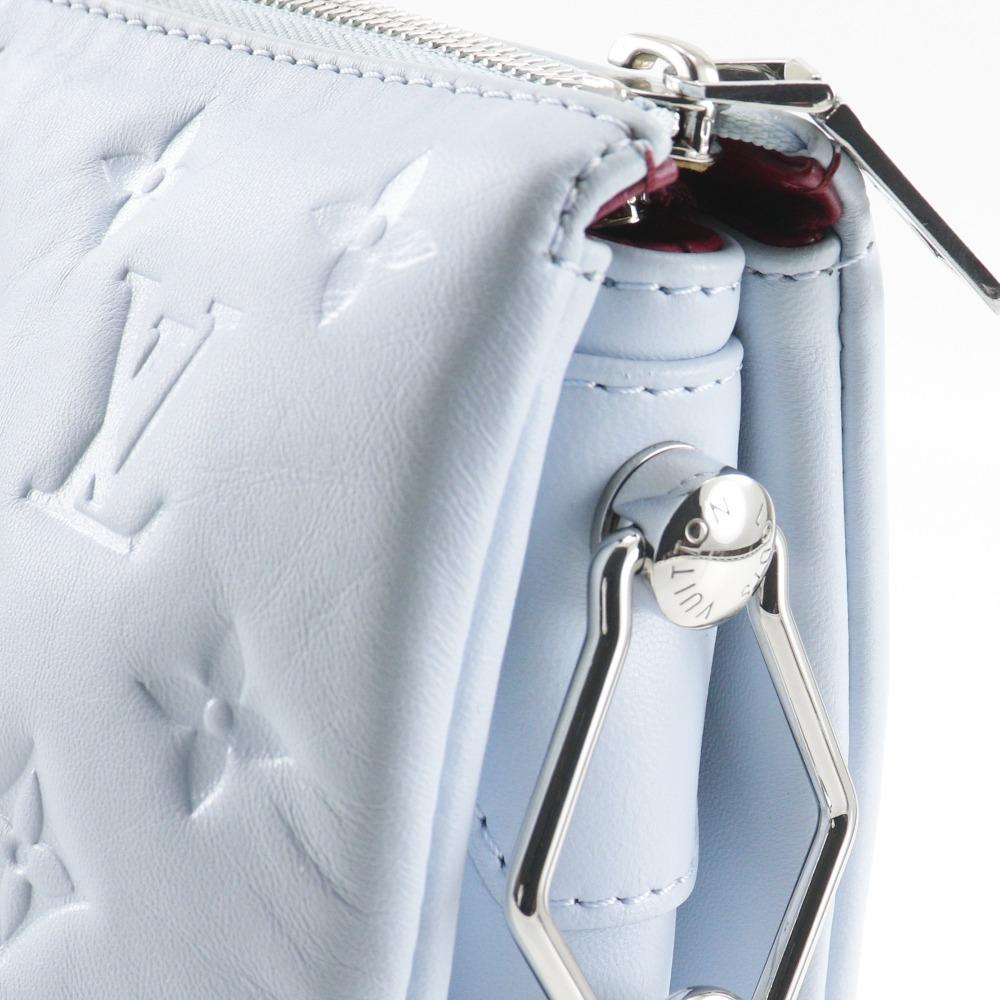 LOUIS VUITTON Kussan PM Shoulder Bag Monogram emboss Blue Glacier light blue/Lamb leather Women Used