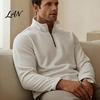 Casual Solid Color Tops Men Quarter-Zip Sweatshirt, Long Sleeve Mock Neck Pullover Top, Warm Layering Outfits Sweatshirt for Golf Office Street Daily