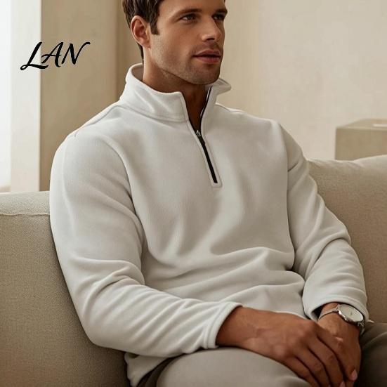 Casual Solid Color Tops Men Quarter-Zip Sweatshirt, Long Sleeve Mock Neck Pullover Top, Warm Layering Outfits Sweatshirt for Golf Office Street Daily