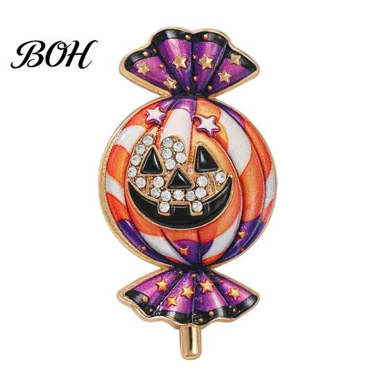 Pumpkin Candy Brooch Halloween Rhinestone Brooch, Men Women Alloy Lapel Pin, Wear-resistant Sweater Cardigan Coat Clothing Accessories, Costume