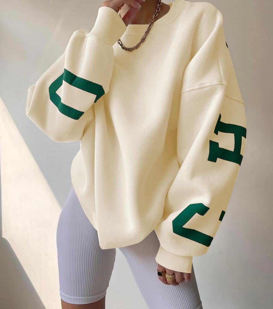 Casual Fashion Letter Print Thick Pullover Sweatshirt For Women Winter 2022