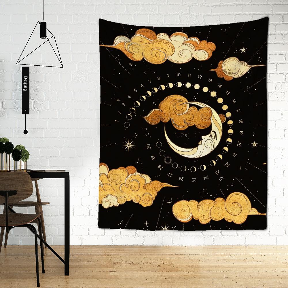 Психоделический гобелен с луной и звездой, настенный гобелен, магия, научная фантастика, богемный хиппи, Таро, искусство, общежитие для девочек, домашний декор