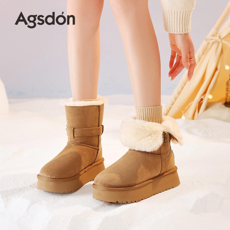 Augustine platform snow boots women's 2025 new winter velvet thickened folded two wear fluffy medium cotton boots